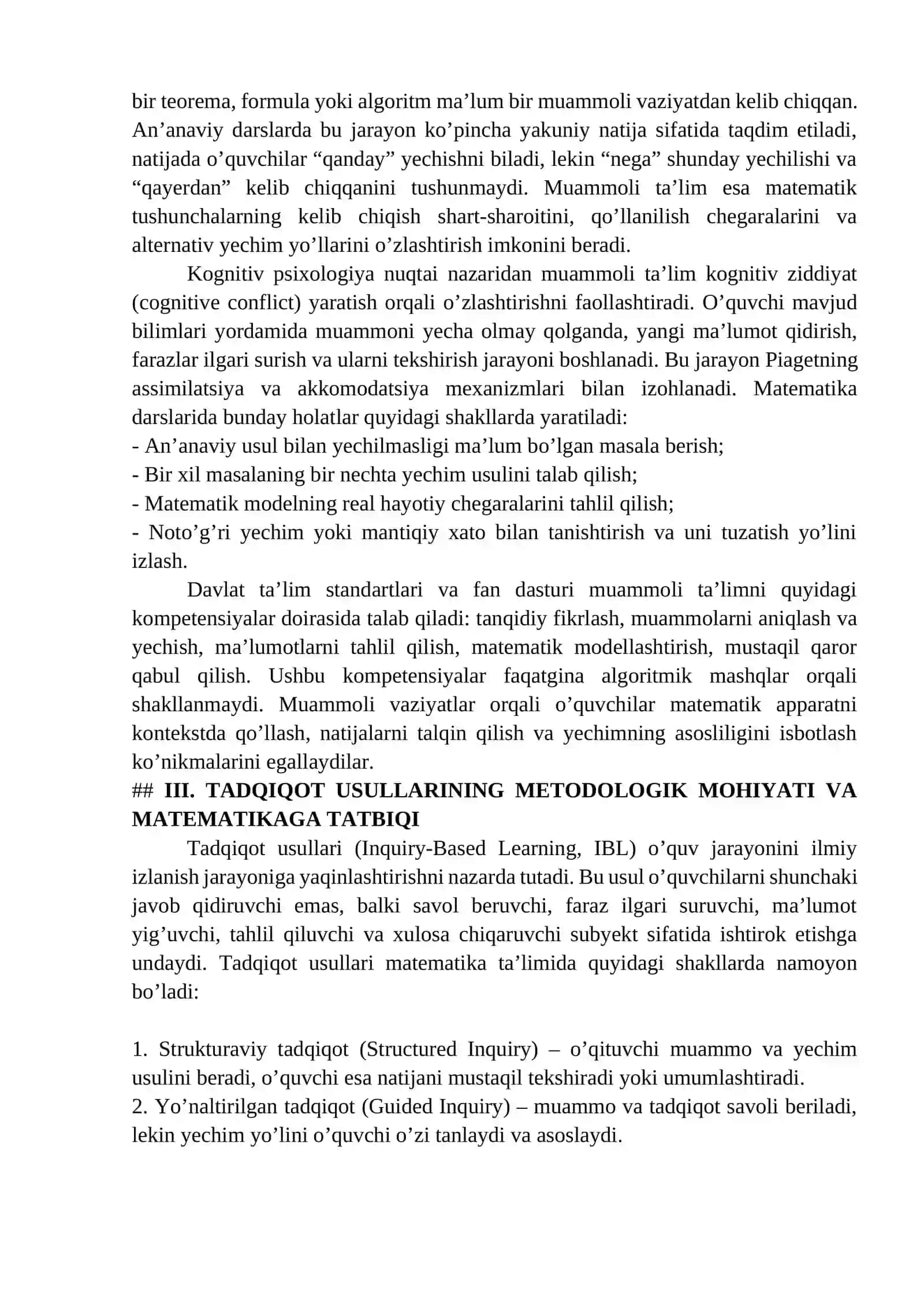 MATEMATIKA TA’LIMIDA MUAMMOLI TA’LIM VA TADQIQOT USULLARIDAN FOYDALANISH 2