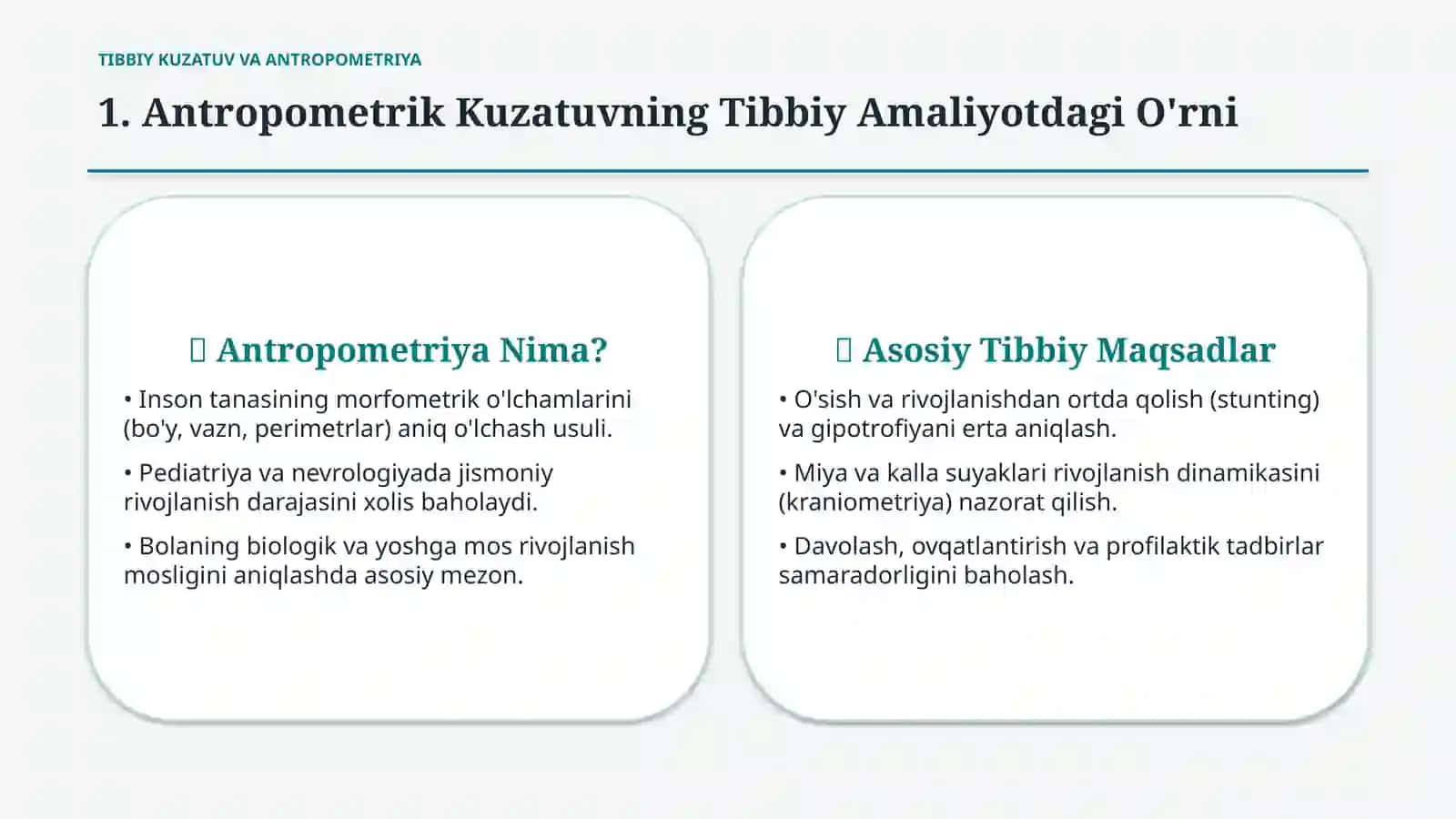 Tibbiy kuzatuv va antropometrik o‘lchovlar — 15 slayd 2