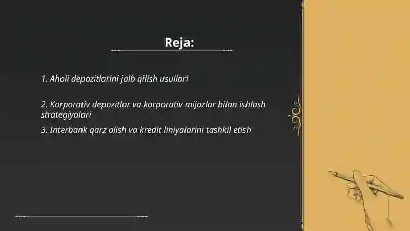 Tijorat banklarning moliyaviy resurslarini shakllantirish usullari 2