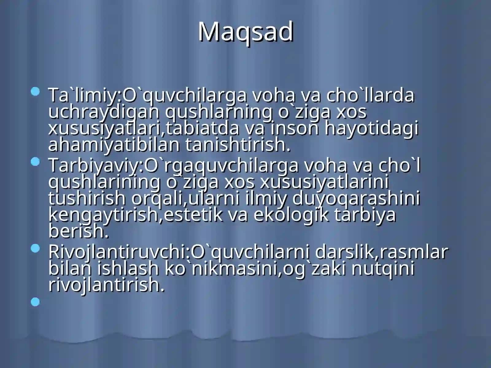 Qushlarning xilma-xilligi. Voha va cho`l qushlari 2