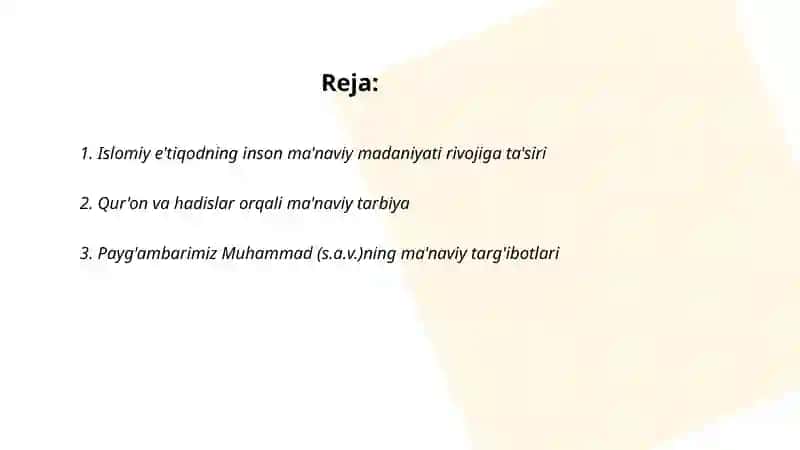 Islom inson manaviy madaniyatini tarbiyalash omillari 2