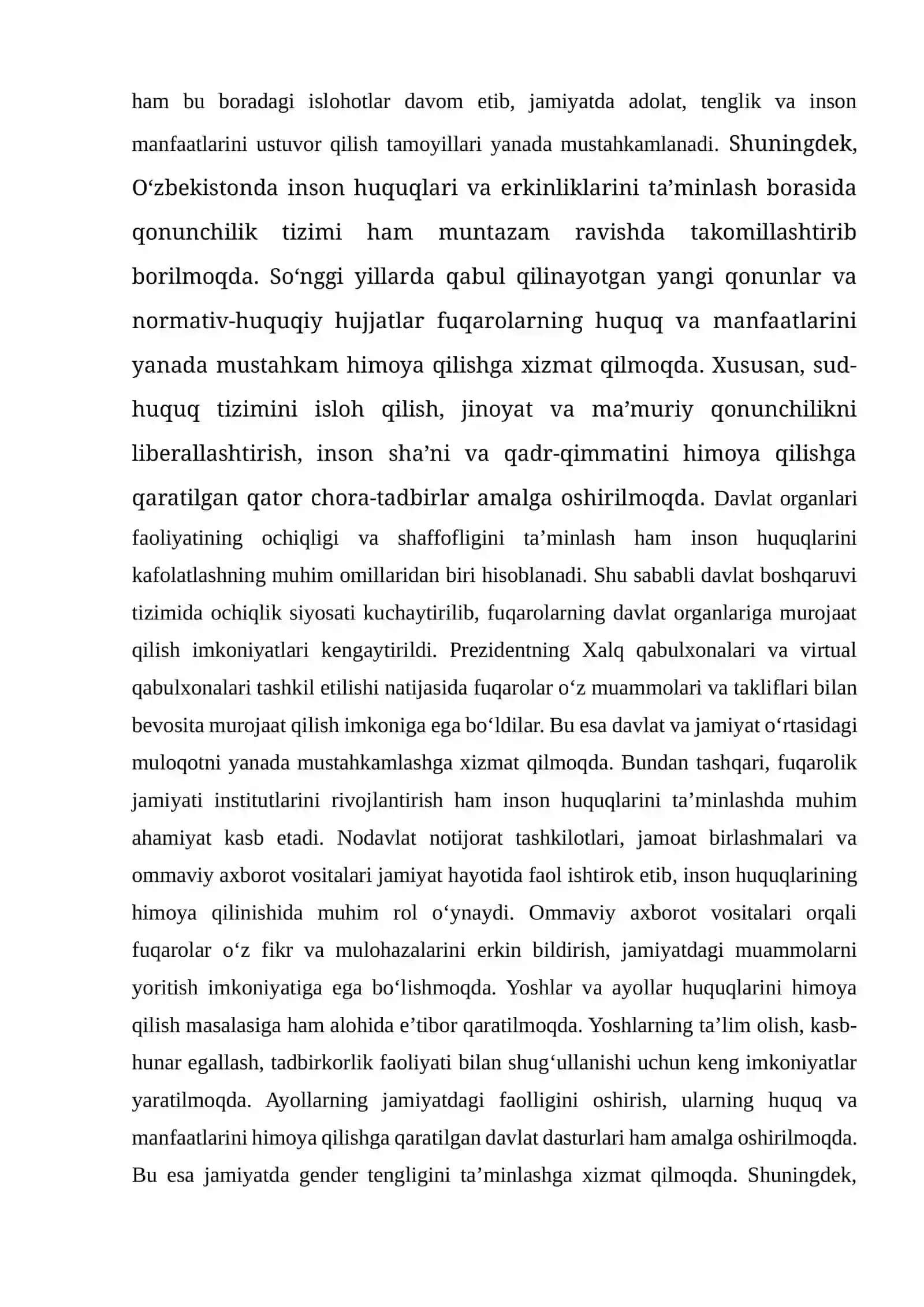 O‘zbekistonda inson huquqlari va erkinliklari kafolatining yaratilishi 2