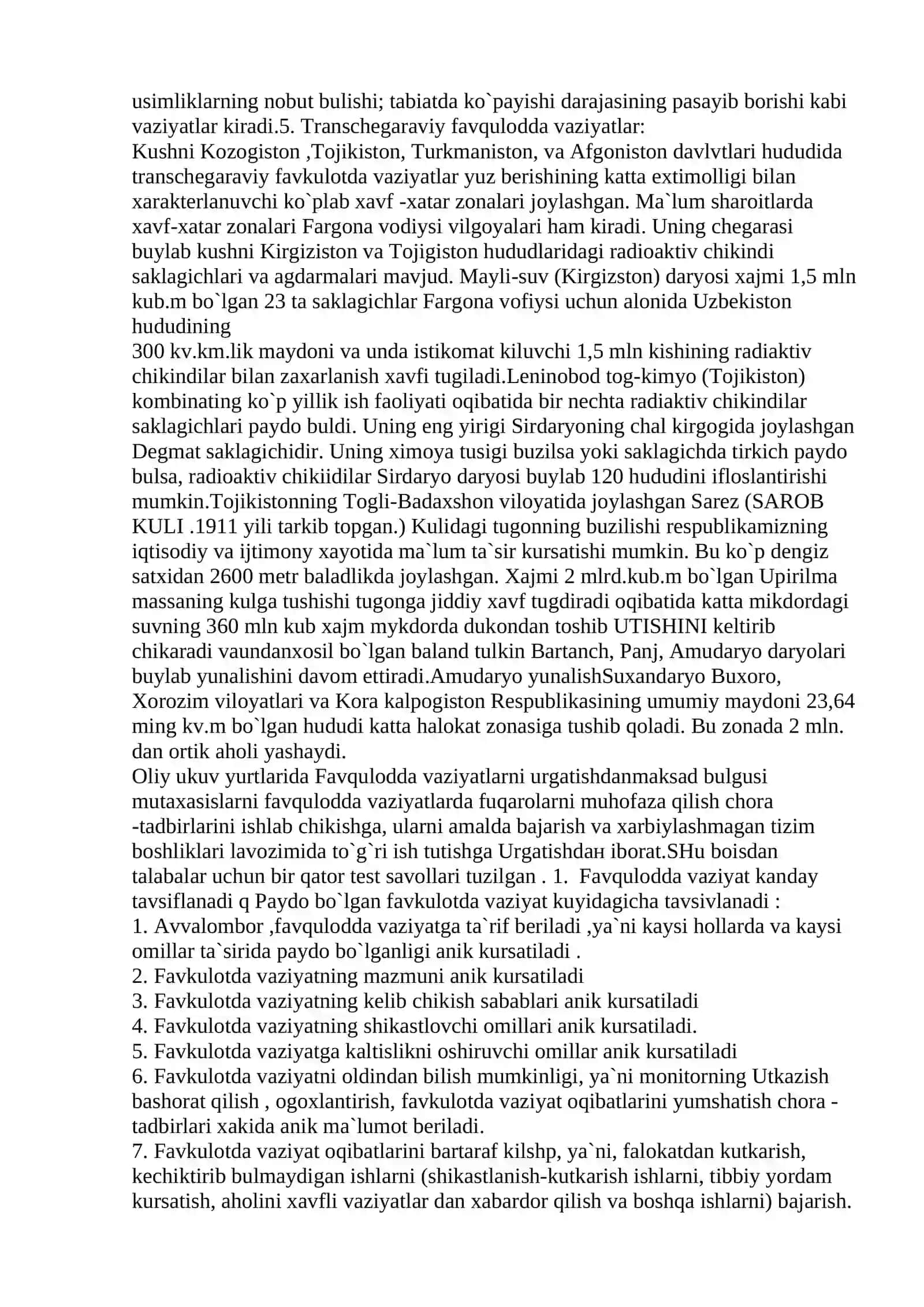 Ekologik xususiyatli favqulodda vaziyatlar 2