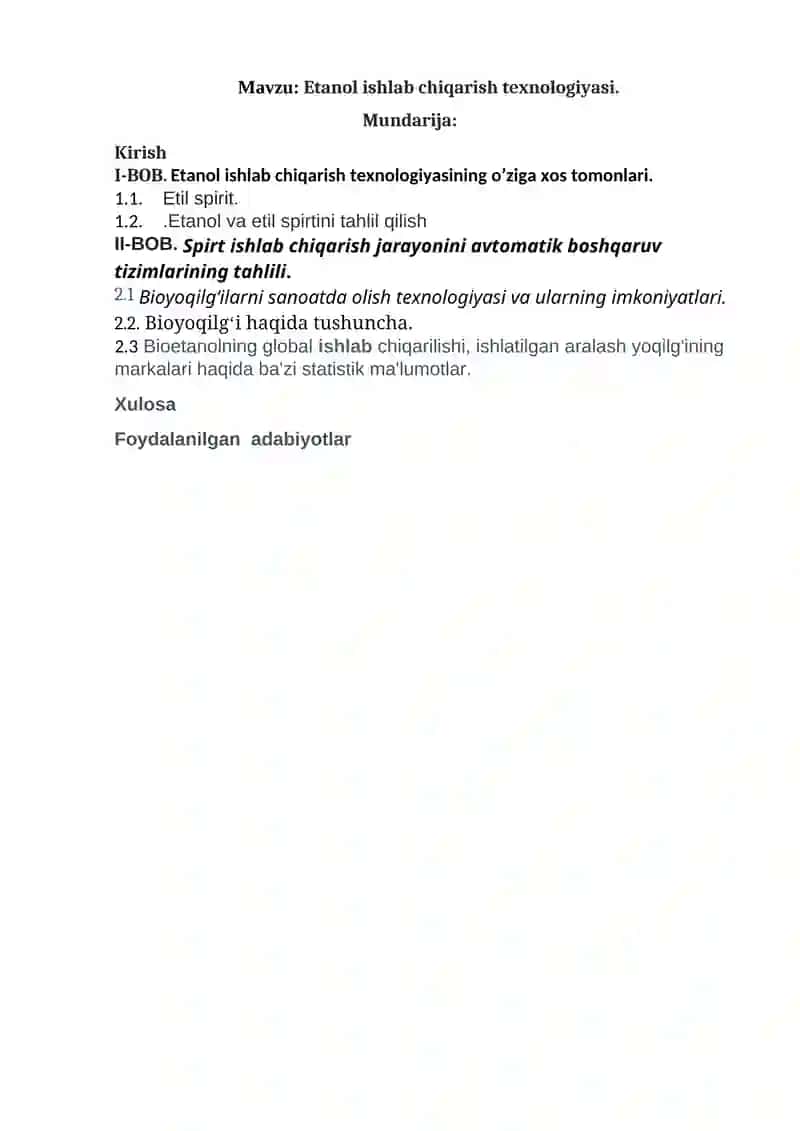 Etanol ishlab chiqarish texnologiyasi 2