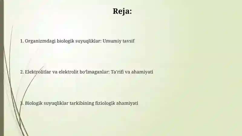 Organizimning biologik suyuqliklari elektrolit va noelektrolitlar eritmalar sifatida 2