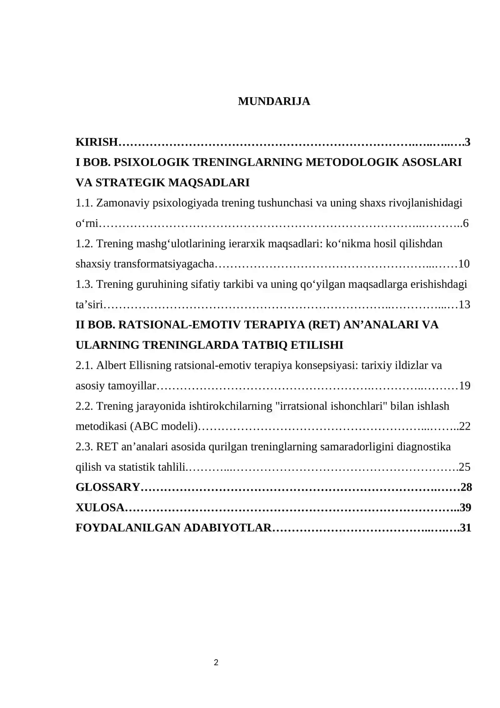 Treningni maqsadlari va ratsional-emotiv terapiyaning ananalari. 2