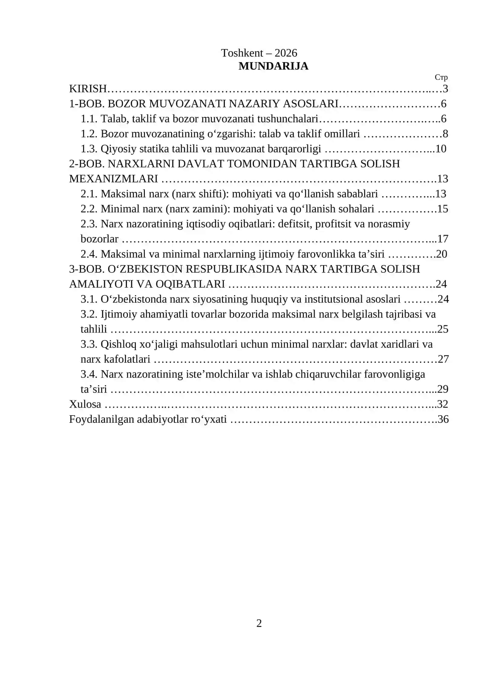 Bozor muvozanati maksimal va minimal narxlarni belgilash va ularning oqibatlari 2