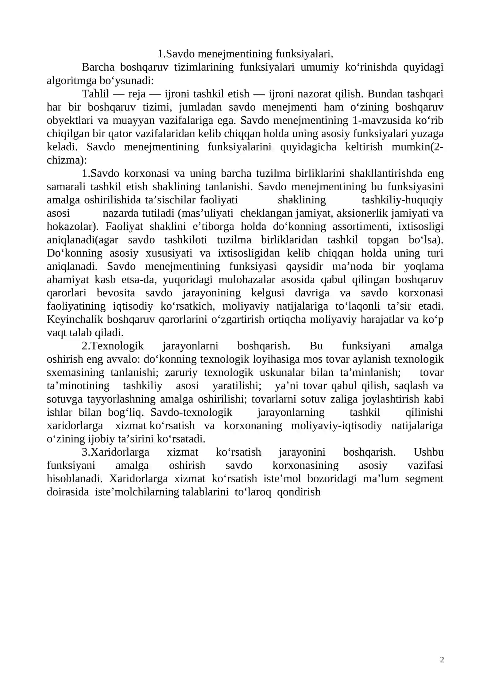 Savdo menejmenti funksiyalari va mexanizmi 2