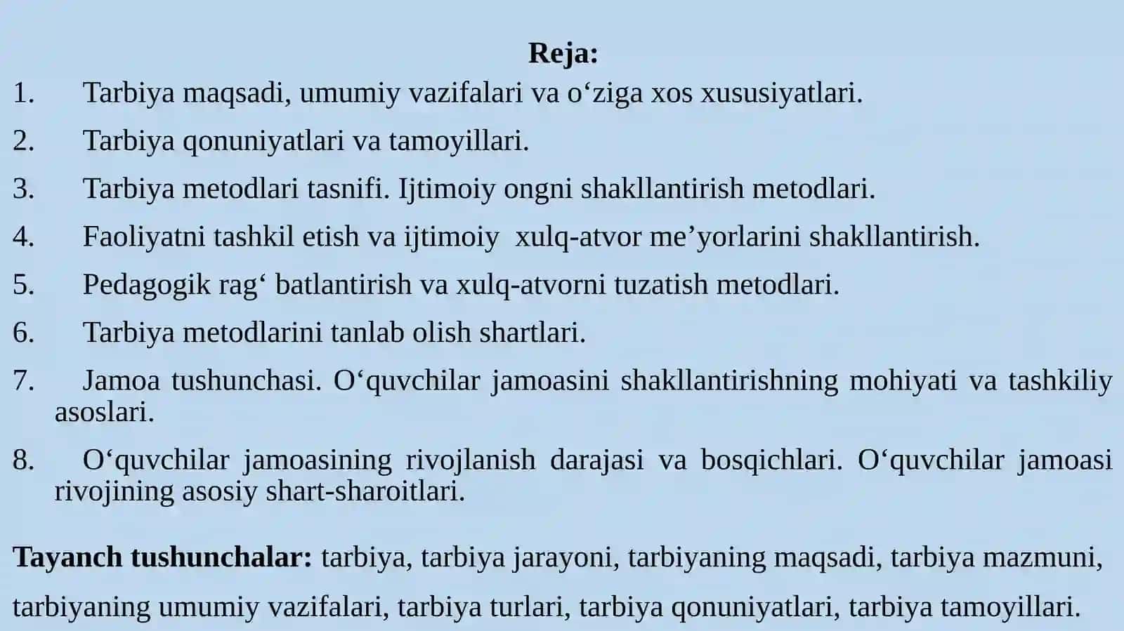 TARBIYANI AMALGA OSHIRISH VA SEE-JAMOLASH (Mavzu: Tarbiya jarayonining mohiyati va mazmuni) 2