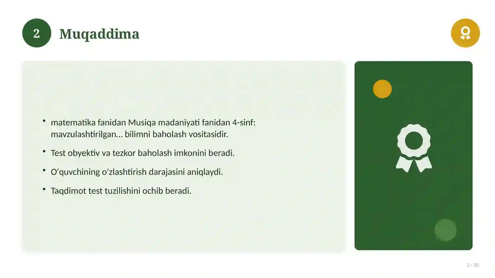 Musiqa madaniyati fanidan 4-sinf: mavzulashtirilgan nazorat ishi va tahlil 2
