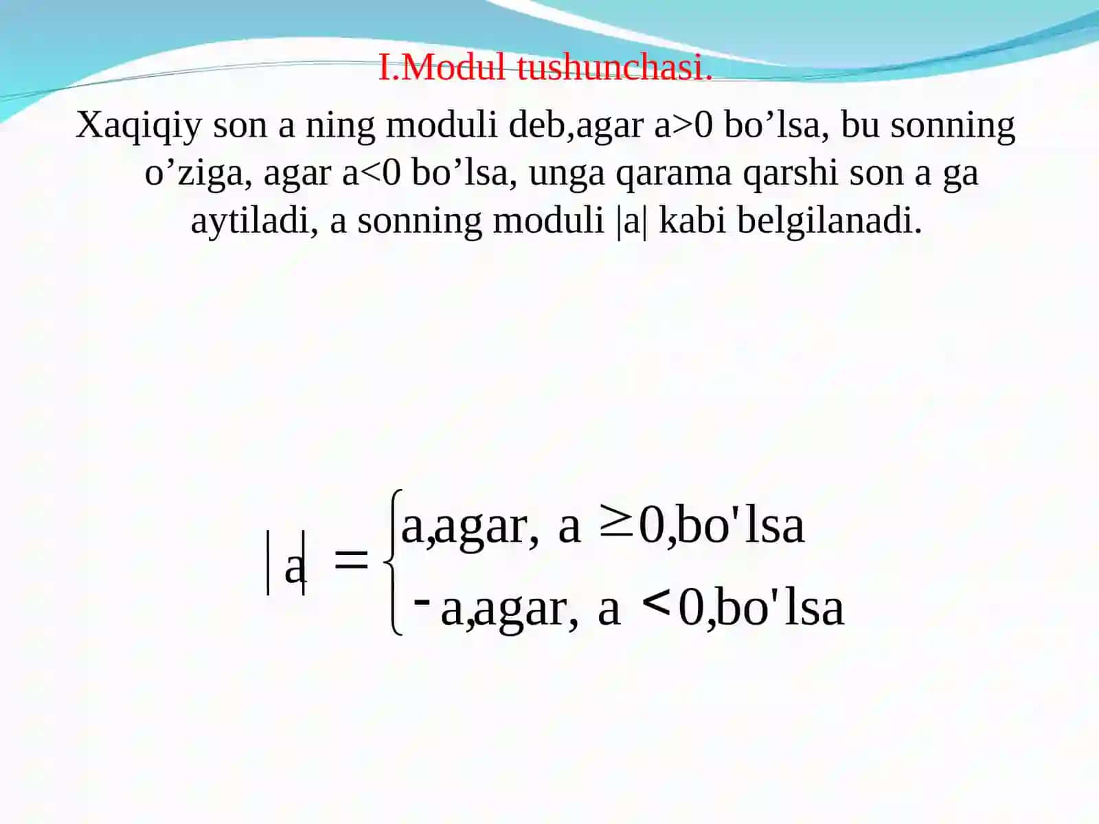 Modulli tengsizliklar. Modulli tenglamalar va tengsizliklar sistemasi 2