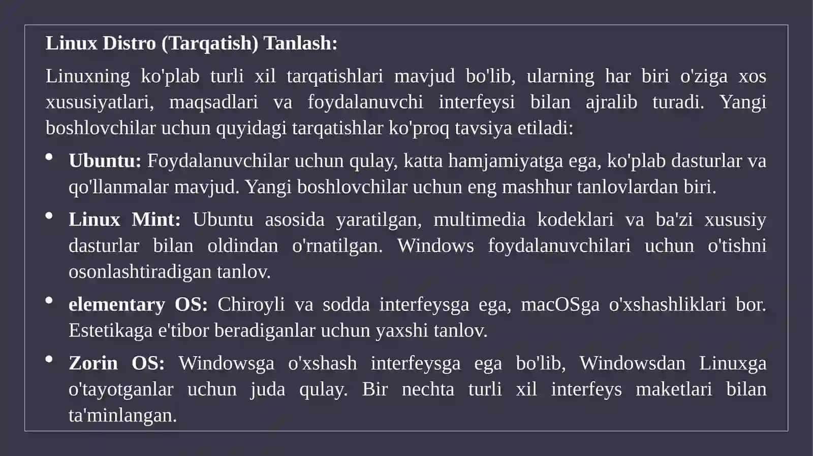 Linux OSo'rnatish va konfiguratsiyasi 2
