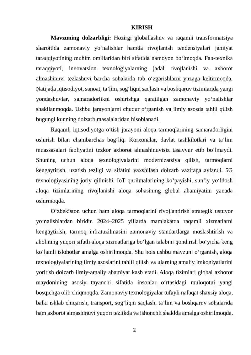 Global va mahalliy miqyosda zamonaviy yo‘nalishlarning rivojlanish ko‘rsatkichlari 2