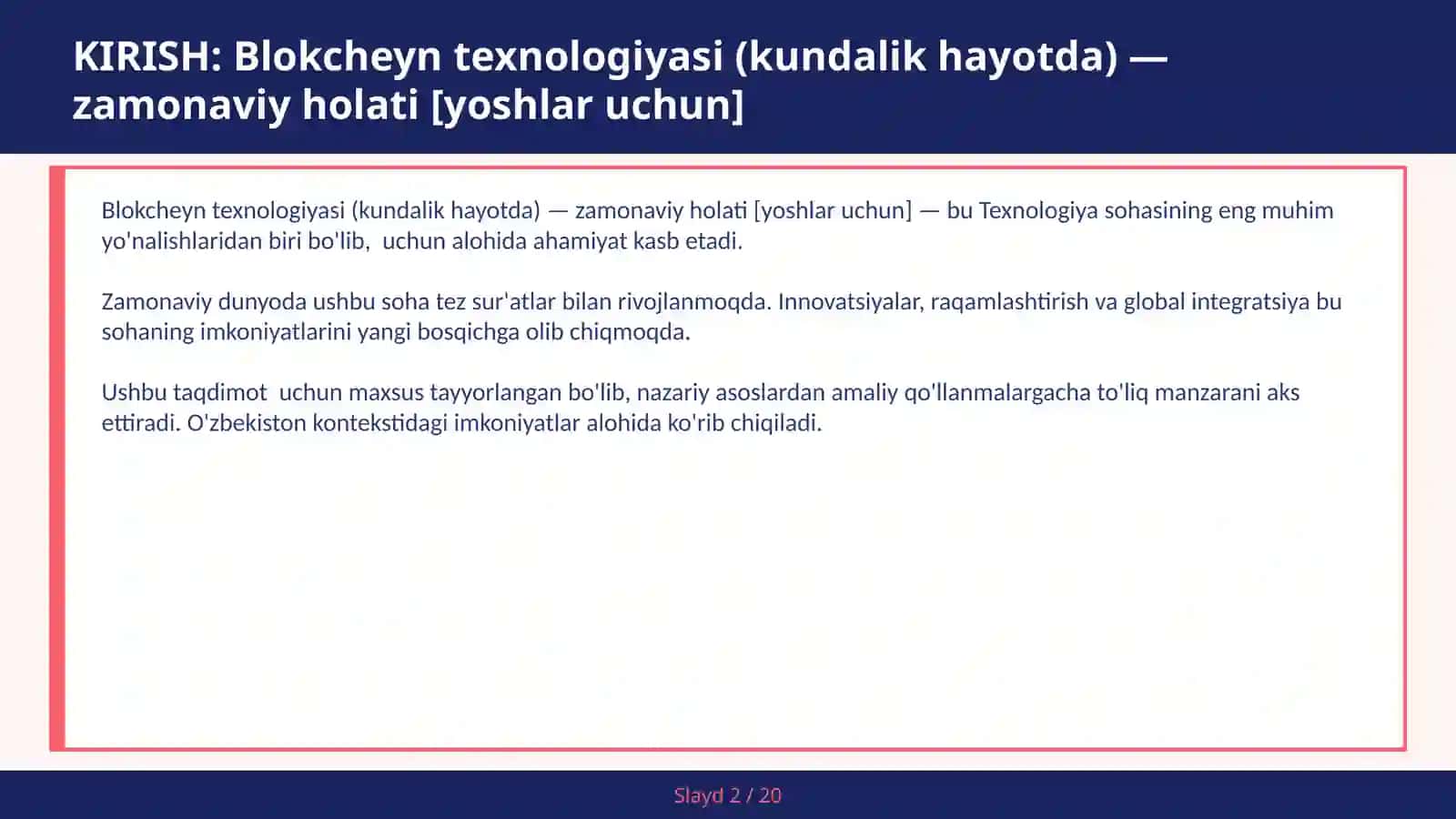 Blokcheyn texnologiyasi (kundalik hayotda) — zamonaviy holati [yoshlar uchun] 2