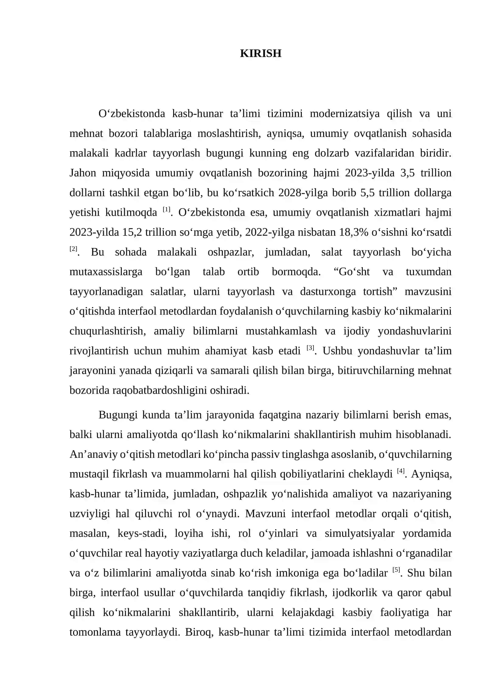 Gusht va tuxumdan tayyorlanadigan salatlar mavzusini o’qitishning interfaol metodlari amaliyotda 2