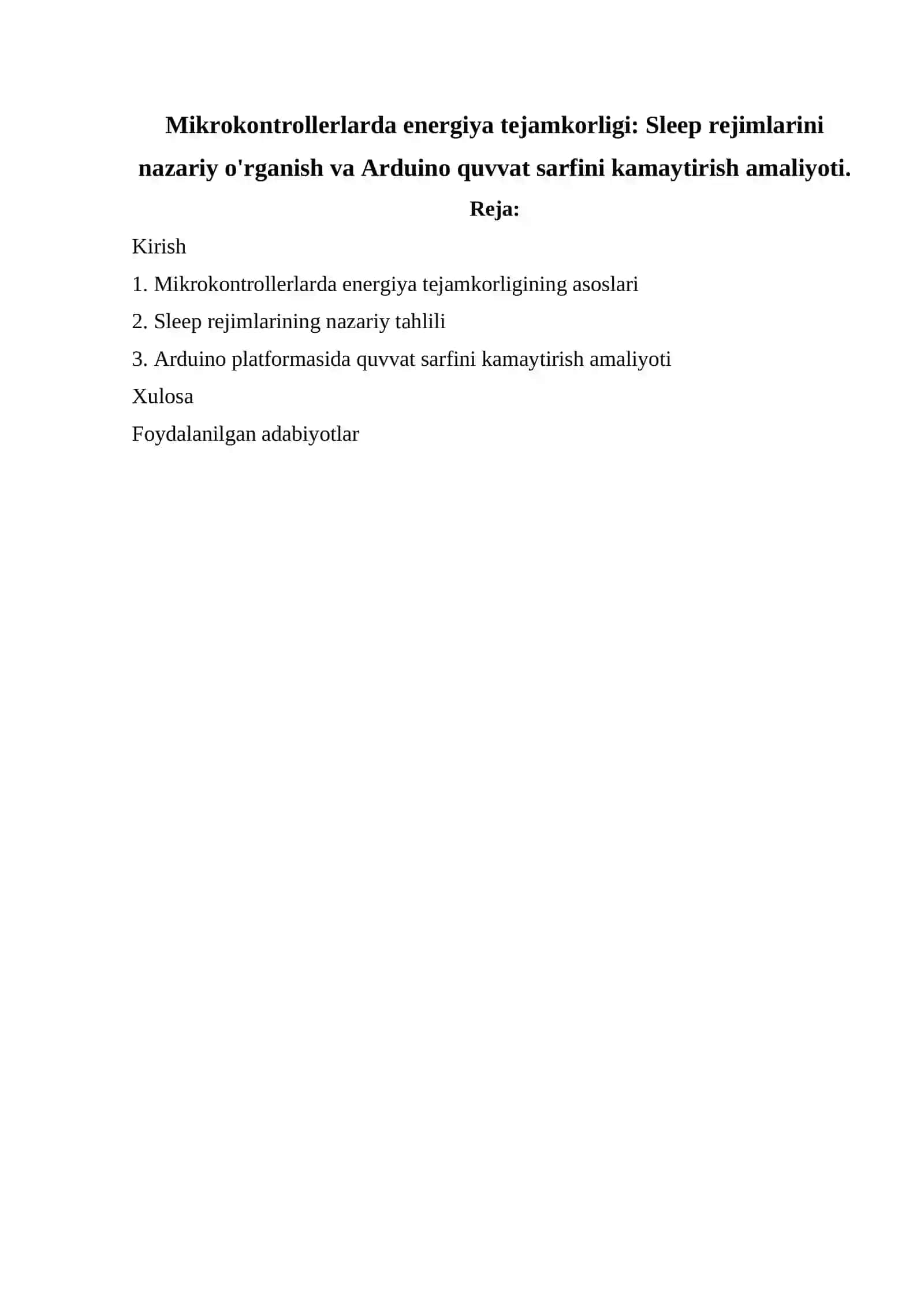 Mikrokontrollerlarda energiya tejamkorligi: 2