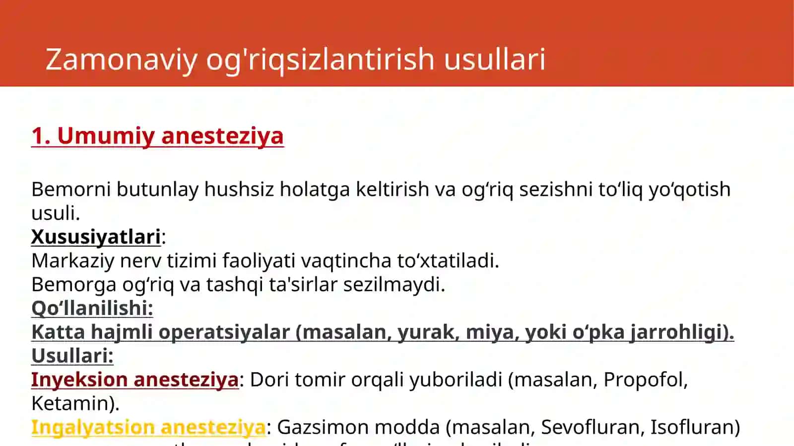 Zamonaviy ogʻriqsizlantirish usullari. 2