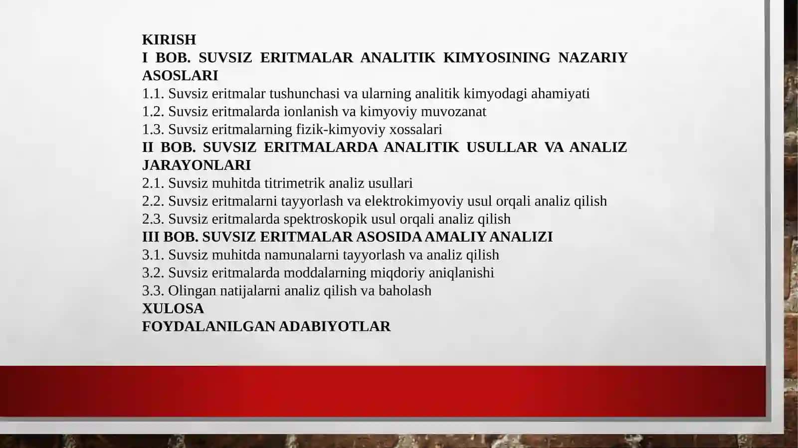 SUVSIZERITMALAR ANALITIK KIMYOSININGASOSLARI 2