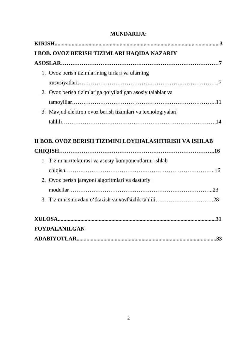Ovoz berish tizimini ishlab chiqish. 2
