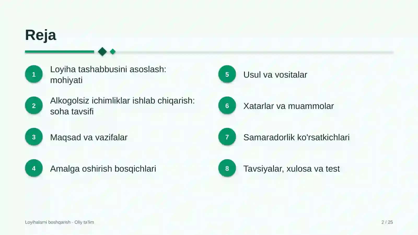 Alkogolsiz ichimliklar ishlab chiqarishda loyiha tashabbusini asoslash 2