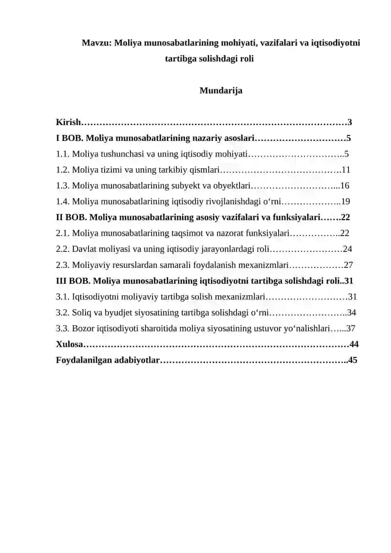 Moliya munosabatlarining mohiyati, vazifalari va iqtisodiyotni tartibga solishdagi rol 2