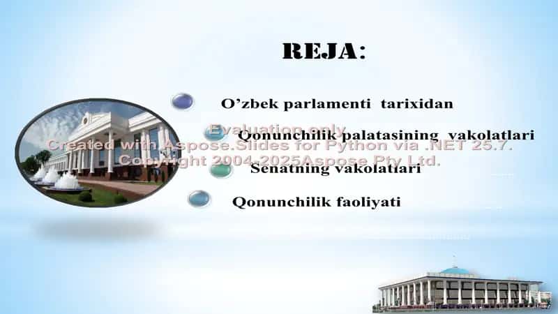 O’zbekiston Respublikasining Qonun chiqaruvchi hokimiyati OLIY MAJLIS 2