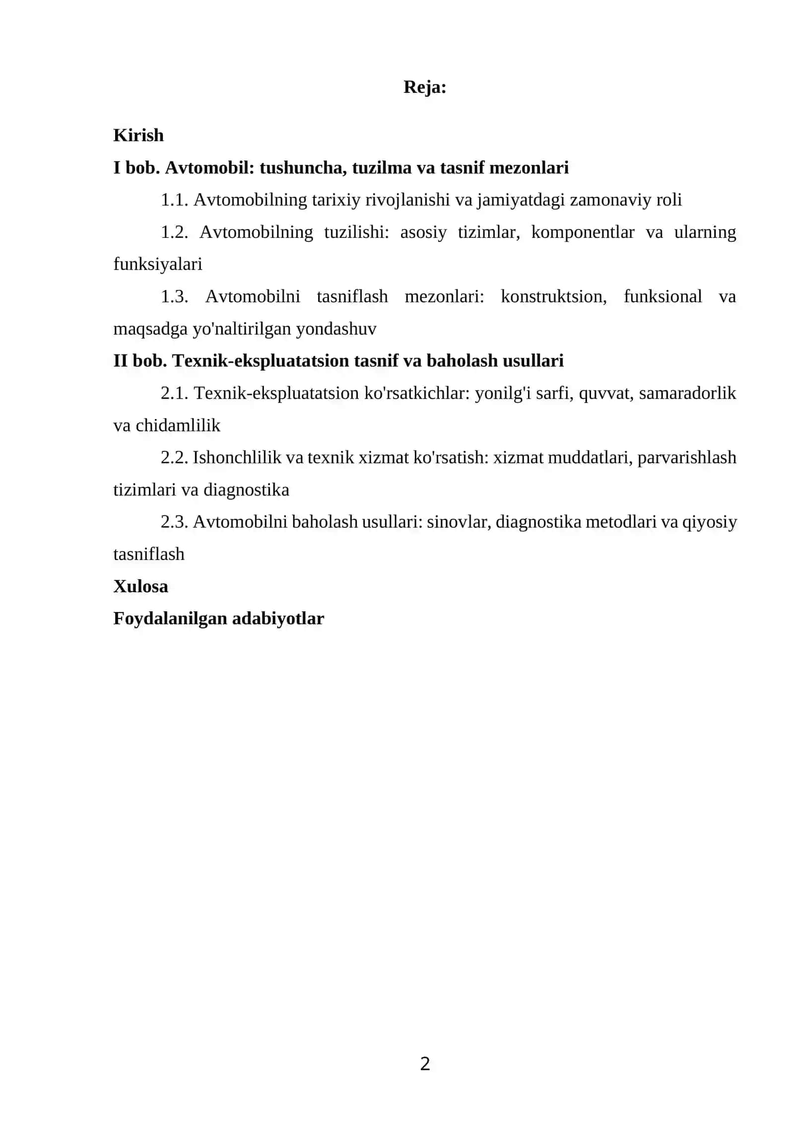 AVTOMABILNI QISQA TEXNIK-EKSPLUATATSION TASNIFI 2