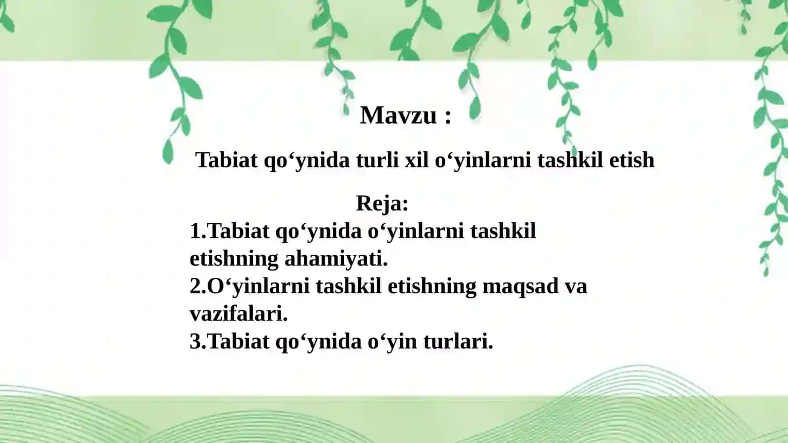 Tabiatqoʻynidaturlixiloʻyinlarnitashkiletish 2