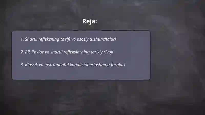 Shartli reflekslarning hosil boʻlishini oʻrganish 2