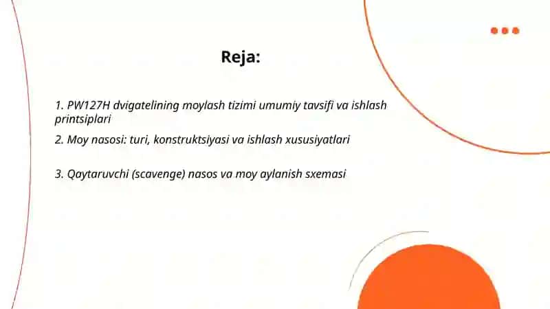 PW127H dvigatelining moylash tizimi 2