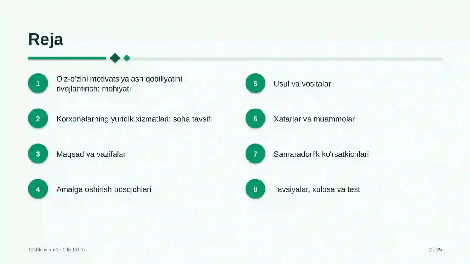 Korxonalarning yuridik xizmatlarida xodimlarning o'z-o'zini motivatsiyalash qobiliyatini rivojlantirish 2