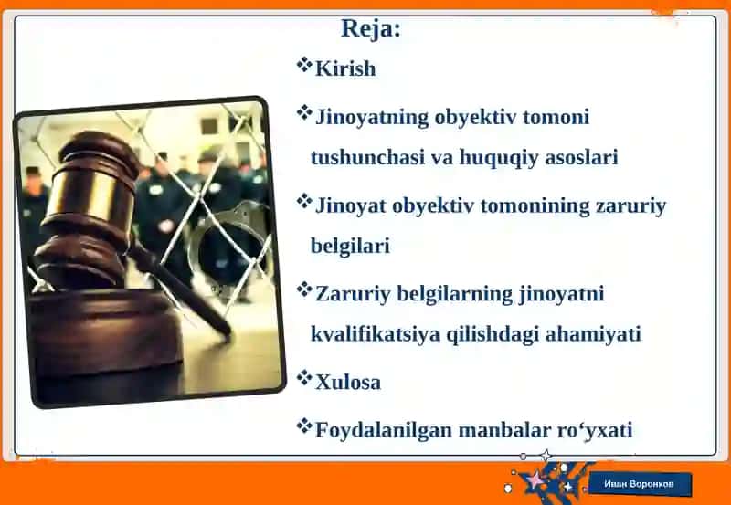Jinoyatning obyektiv tomoni zaruriy belgilari 2