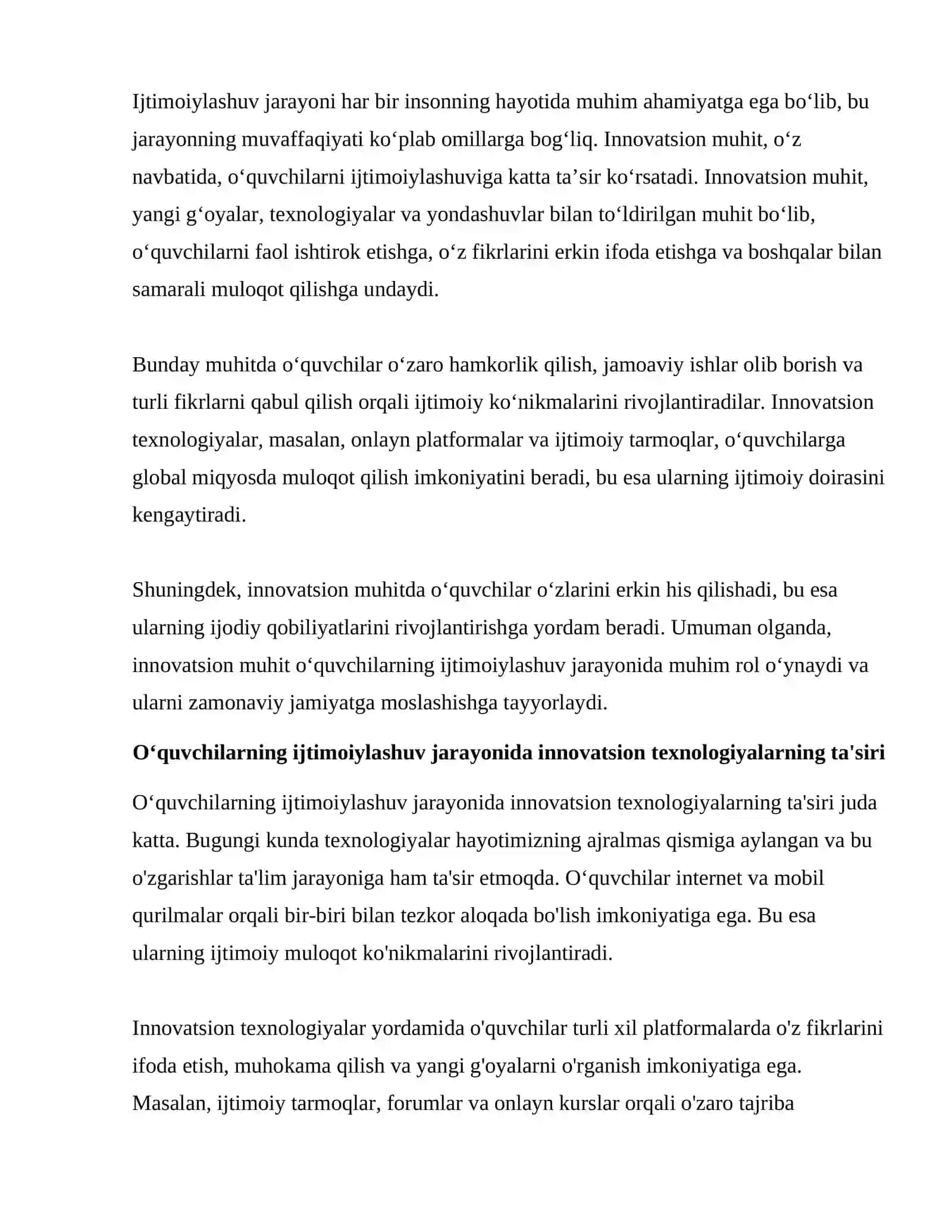 OʻQUVCHINI IJTIMOIYLASHUVIDA INNOVATSION MUHITNING ROLI 2