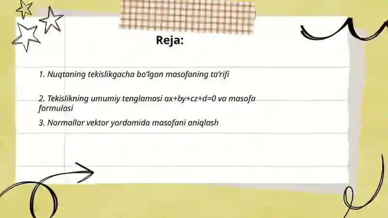 Nuqtaning tekislikgacha boʻlgan masofaning ta’rifi 2