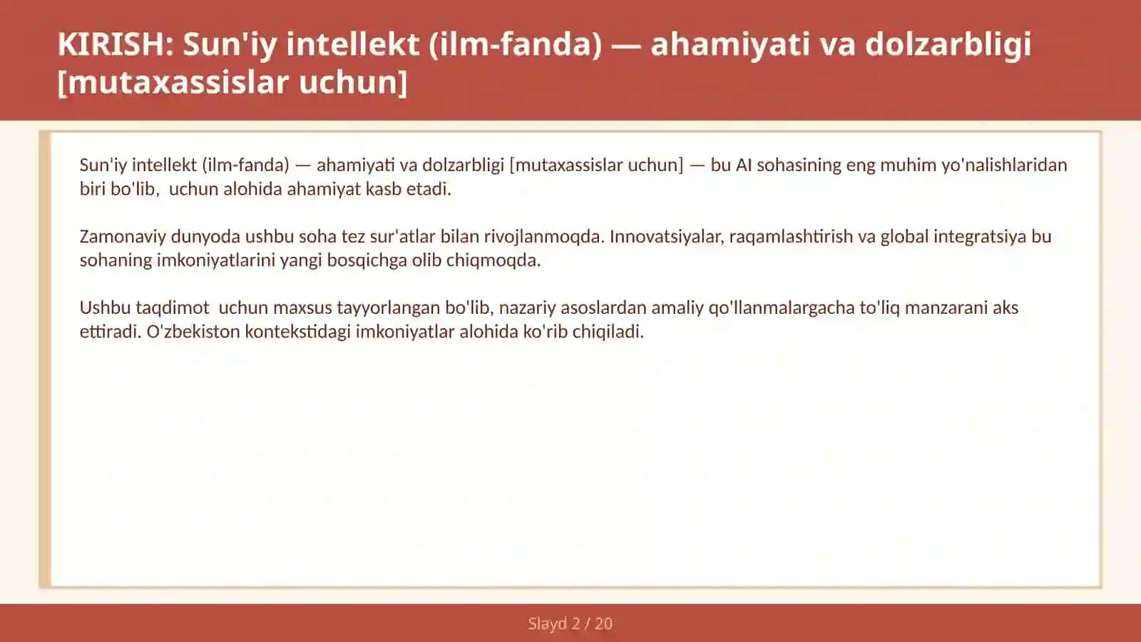 Sun'iy intellekt (ilm-fanda) - ahamiyati va dolzarbligi [mutaxassislar uchun] 2