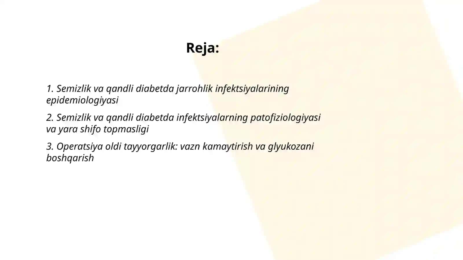 Semizlikda jarrohlik infektsiyani davolash. Oandli diabetda jarrohlik infektsiyani davolash 2