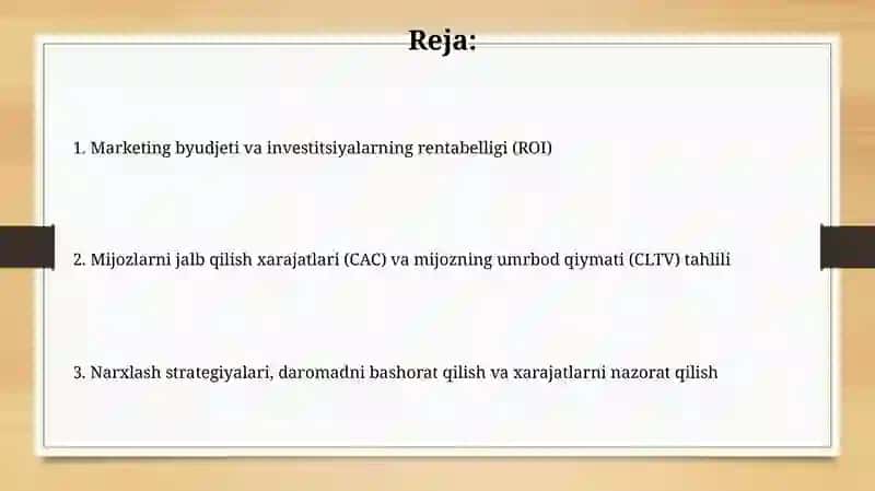 Xo‘jalik yurituvchisi byektlar marketing strategiyasining moliyaviy jihatlari 2