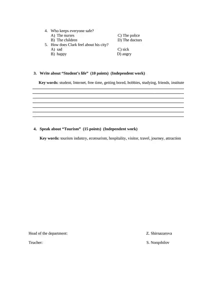 Variant 1 Grammar Questions 2