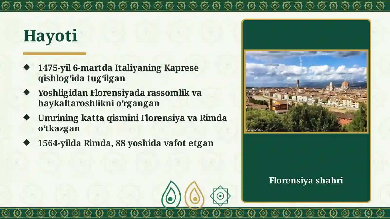 Mikelandjelo Buonarrotining hayoti va ijodi haqida taqdimot 2
