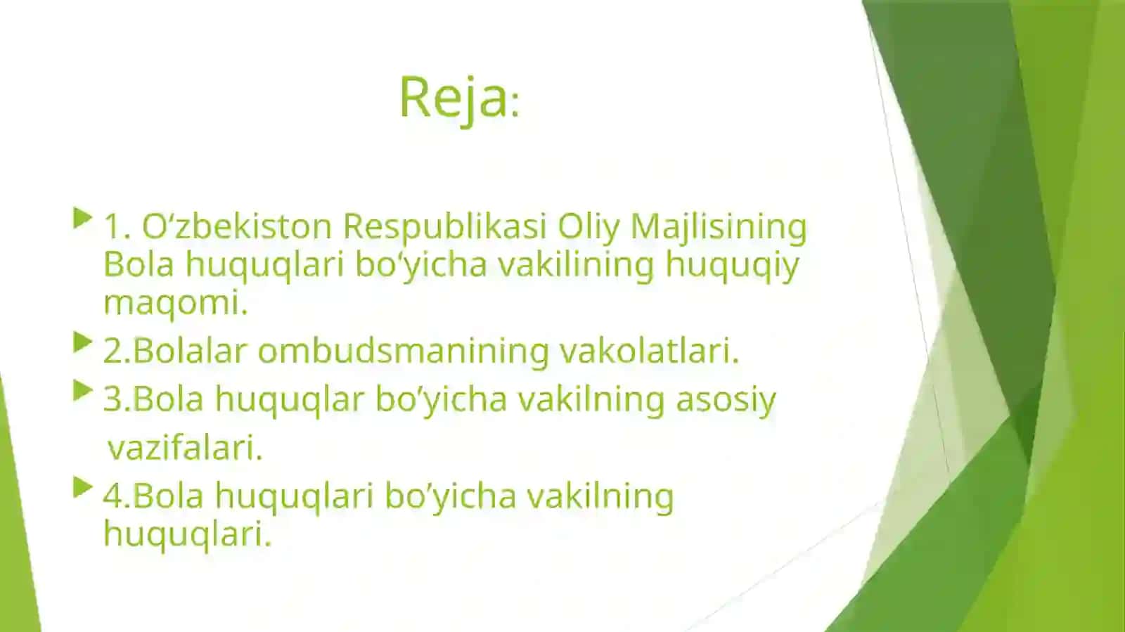 O‘zbekiston Respublikasi Oliy Majlisining Bola huquqlari bo‘yicha vakil (Bolalar ombudsmani)ning huquqiy maqomi, vakolatlari hamda ular tomonidan qabul qilinadigan hujjatlarning o‘ziga xos jihatlari 2