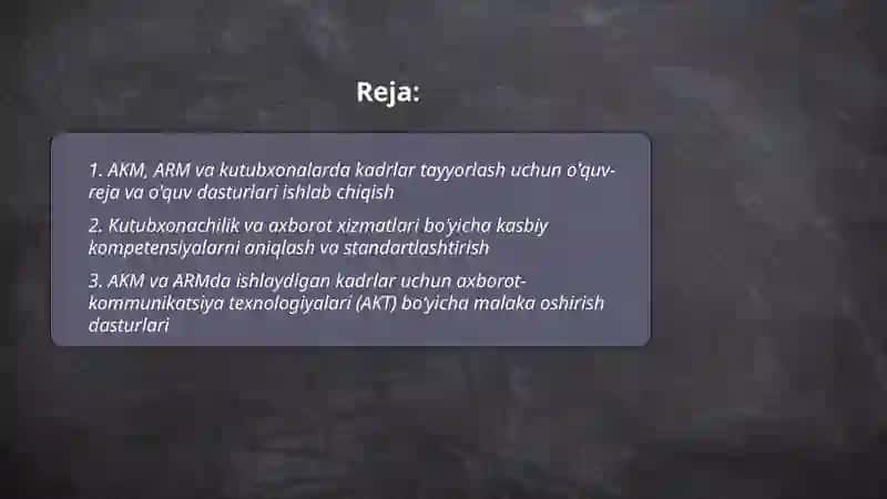 AKM ARM va Kutubxonalarda kadrlar tayyorlash 2