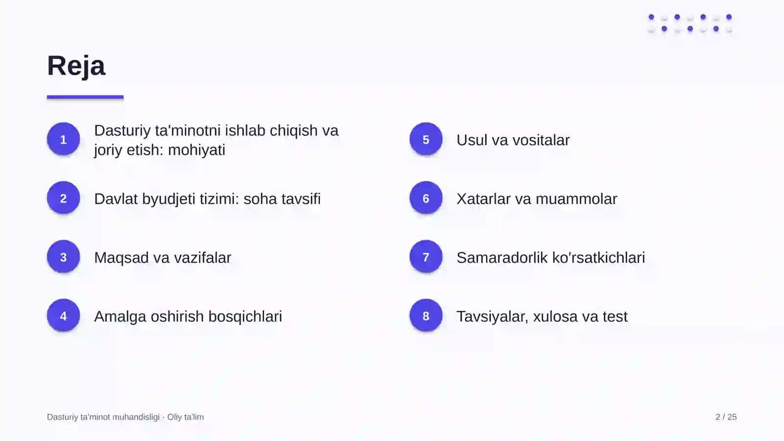 DASTURIY TA'MINOT MUHANDISLIGI · OLIY TA'LIM 2