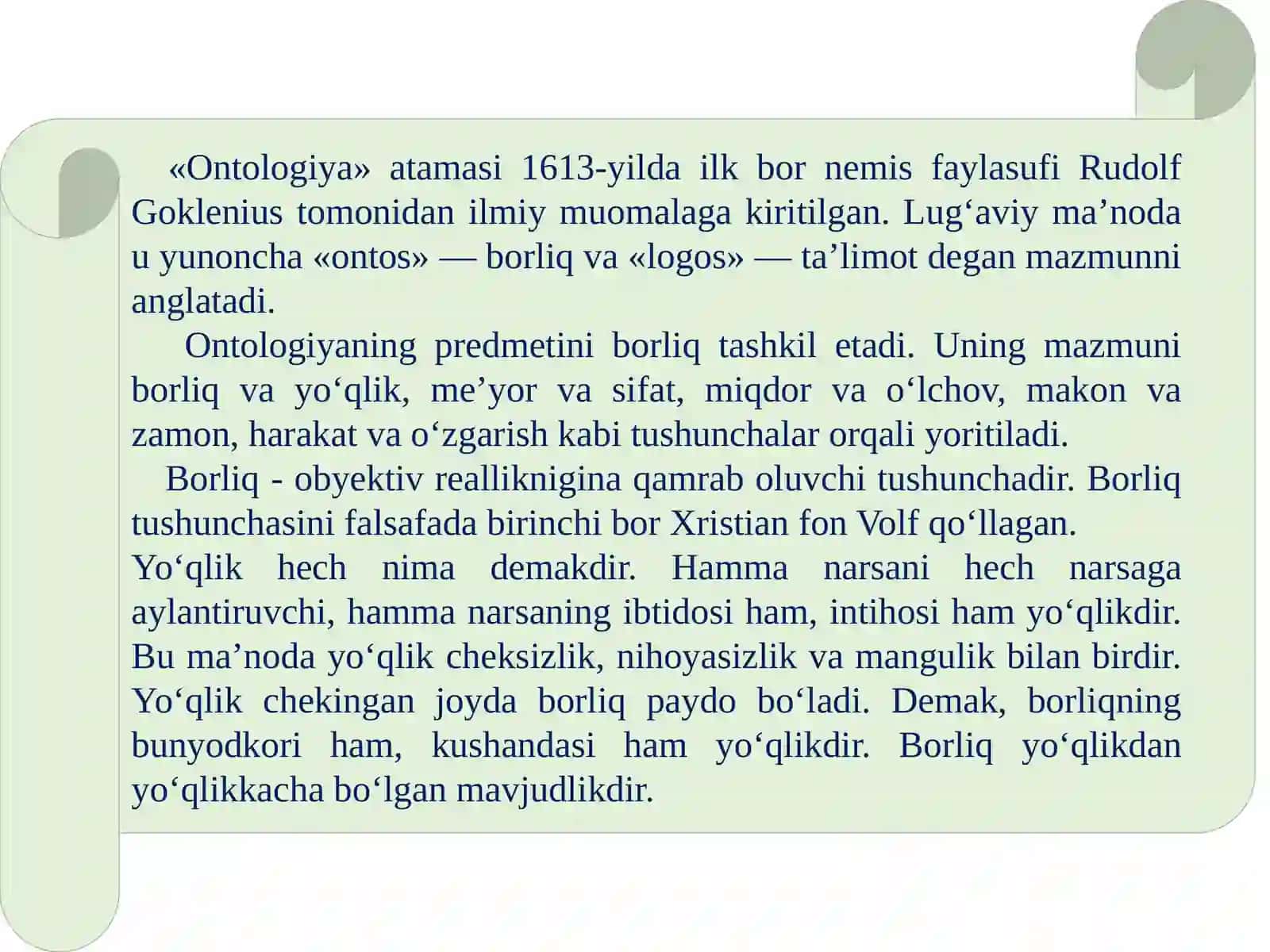 BORLIQ (ONTOLOGIYA) VA RIVOJLANISH FALSAFASI. BILISH FALSAFASI (GNOSEOLOGIYA) 2