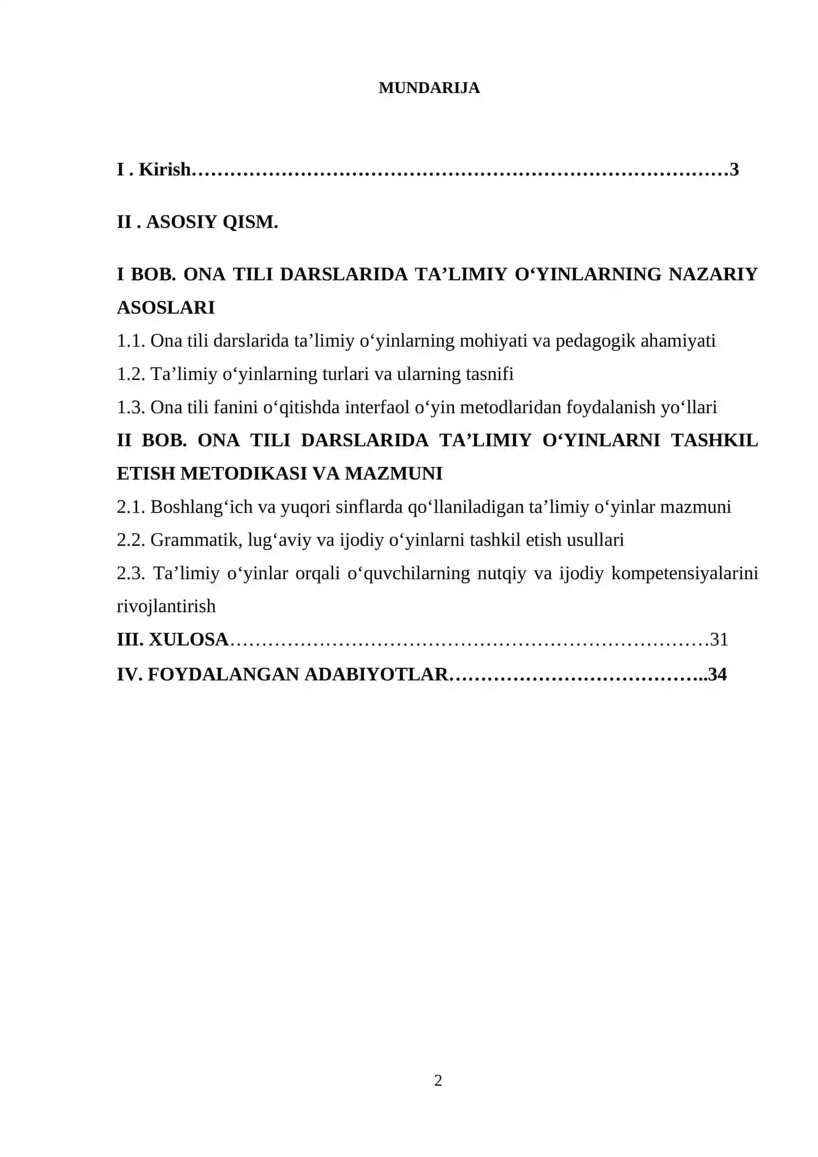 Ona tili darslarida tashkil qilinadigan talimiy oyinlarining turlari va mazmuni. 2