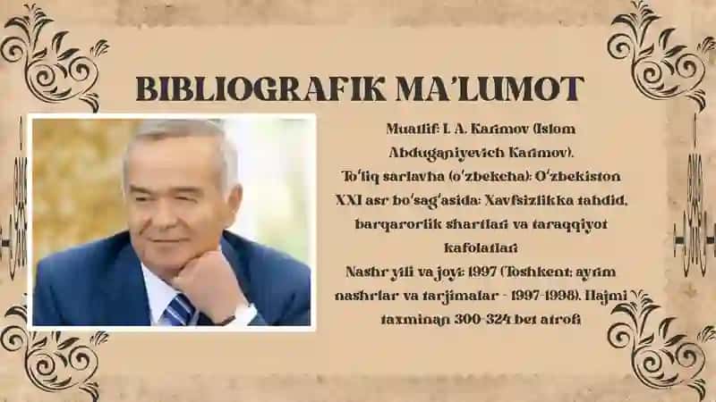 O'zbekiston XXI asr bo'sag'asida: Xavfsizlikka tahdid, barqarorlik shartlari va taraqqiyot kafolatlari 2