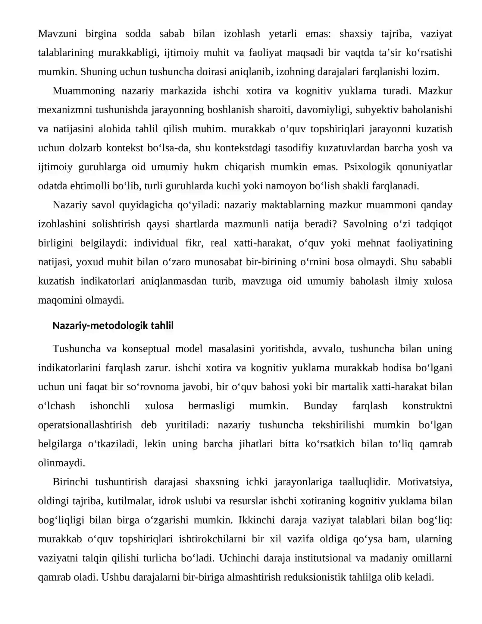 ISHCHI XOTIRANING KOGNITIV YUKLAMA BILAN BOG‘LIQLIGI — NAZARIY ASOSLARI 2