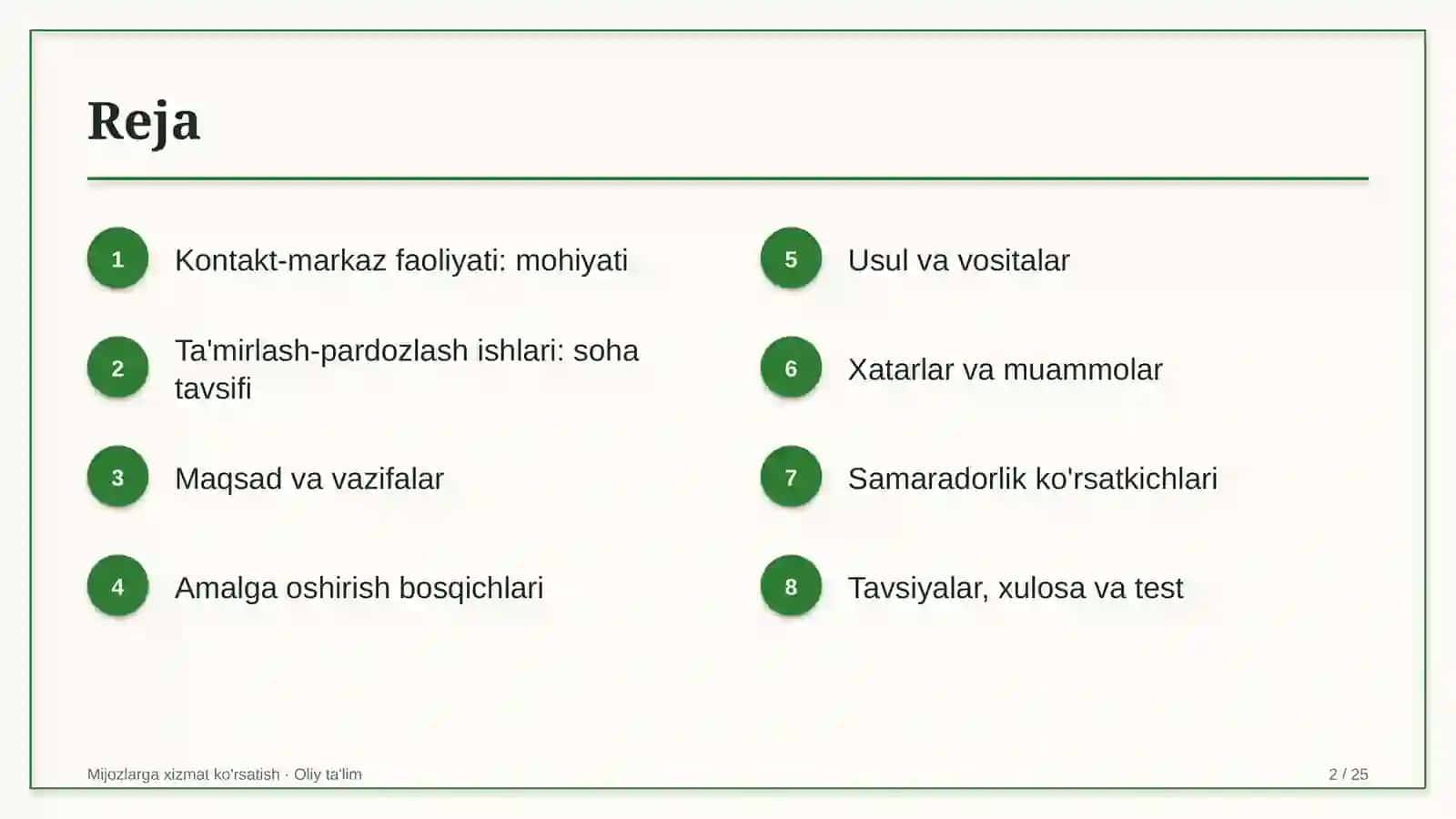 ta'mirlash pardozlash ishlarida kontakt markaz faoliyatini tashkil etish 2171 2