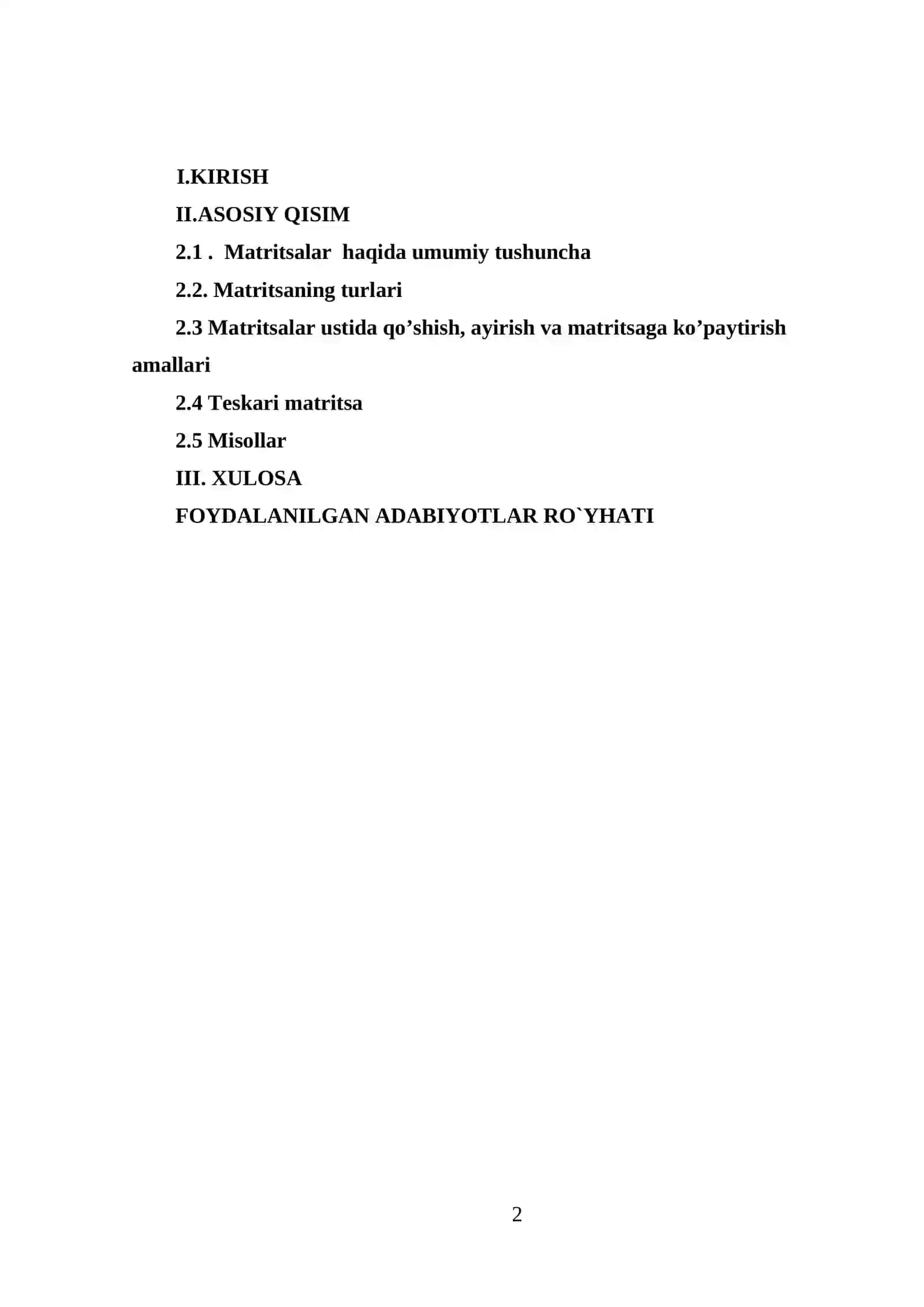MATRITSALAR VA ULAR USTIDA AMALLAR 2