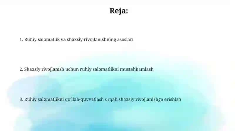 Ruhiy salomatlik va shaxsiy rivojlanish 2