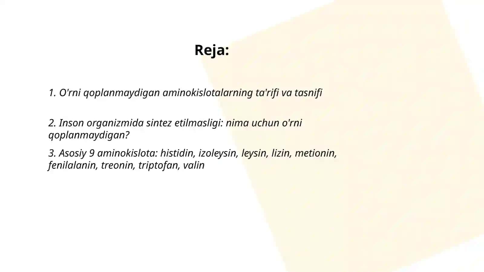 O'rni qoplanmaydigan aminokislotalar va ularni olish usullari 2